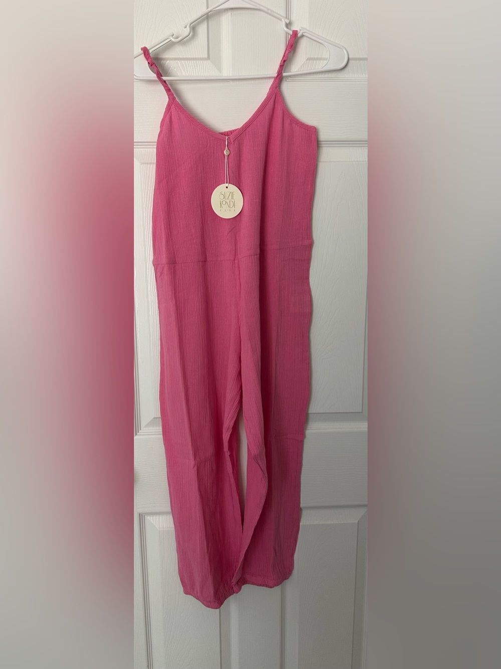 Suzie Kondi Kids Harem Jumpsuit Gauze Pink Cosmos elastic hem and strap 12 years